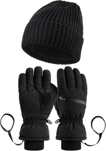 Braventure Winter Gloves Beanie Set: Men Women Warm Waterproof Touchscreen Ski Glove & Thermal Knit Hat for Skiing Running in Saudi Arabia