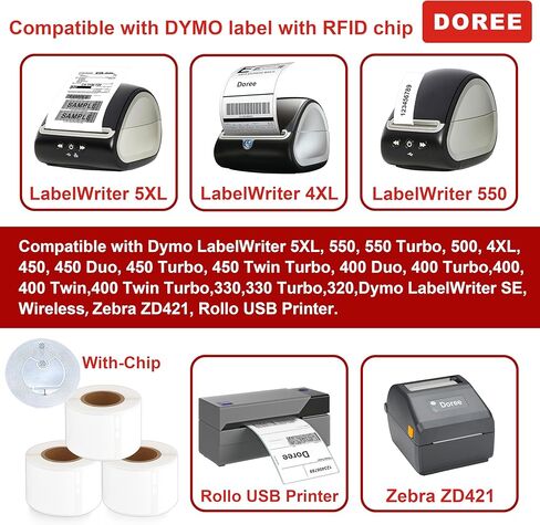 DOREE 12-Roll 1-1/8" x 3-1/2" ملصقات عنوان بريدية 30251 مع رقاقة، متوافقة مع طابعات الملصقات 550 5XL 450 4XL. (ملصقات عنوان كاتب الملصقات 30251، أبيض، إجمالي 12 لفة 1560) in Kuwait