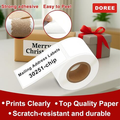 DOREE 12-Roll 1-1/8" x 3-1/2" ملصقات عنوان بريدية 30251 مع رقاقة، متوافقة مع طابعات الملصقات 550 5XL 450 4XL. (ملصقات عنوان كاتب الملصقات 30251، أبيض، إجمالي 12 لفة 1560) in Kuwait
