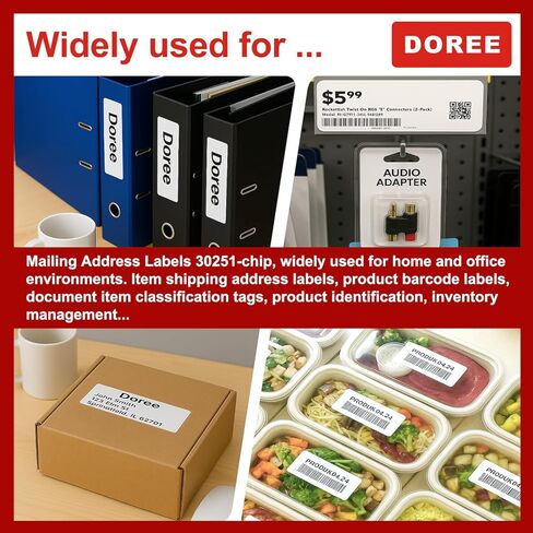 DOREE 12-Roll 1-1/8" x 3-1/2" ملصقات عنوان بريدية 30251 مع رقاقة، متوافقة مع طابعات الملصقات 550 5XL 450 4XL. (ملصقات عنوان كاتب الملصقات 30251، أبيض، إجمالي 12 لفة 1560) in Kuwait