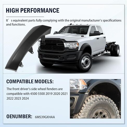 Front Driver Side Wheel Fender Flare Molding Fit for Ram 4500 2019-2025 Ram 5500 2019-2024 Replace 6MS39GXHAA in Saudi Arabia
