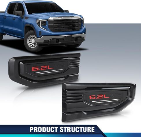 طقم حواف فتحة التهوية PIT66 باللون الأسود واليسار متوافق مع GMC Sierra 1500 6.2L 2019-2025 in Saudi Arabia