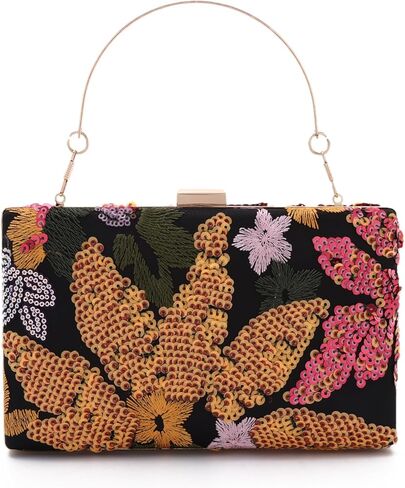 Lanpet Embroidery Clutch Purses for Women Floral Sequin Evening Bag Formal Designer Handbags with Chain for Wedding, Party in Saudi Arabia