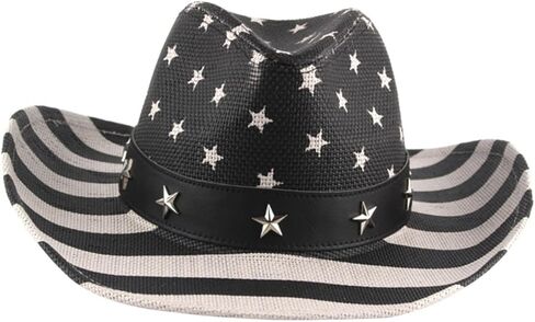 ARTIBETTER American Flag Cowboy Hat Vintage Straw Western Hat Unisex Summer Sun Protection 4th of July Independence Day Festival Accessories Black in Saudi Arabia