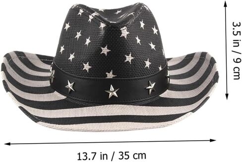 ARTIBETTER American Flag Cowboy Hat Vintage Straw Western Hat Unisex Summer Sun Protection 4th of July Independence Day Festival Accessories Black in Saudi Arabia