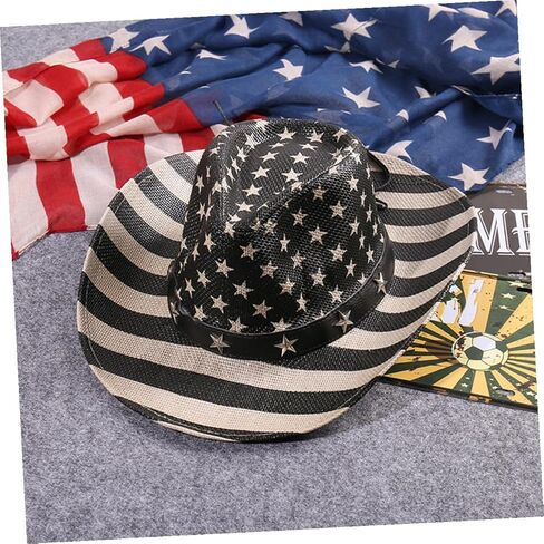 ARTIBETTER American Flag Cowboy Hat Vintage Straw Western Hat Unisex Summer Sun Protection 4th of July Independence Day Festival Accessories Black in Saudi Arabia