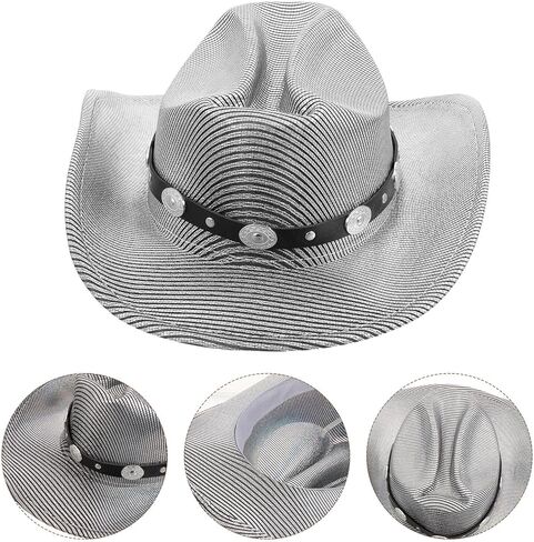 GALPADA Shiny Silver Western Cowgirl Hat Unisex Solid Wide Brim Decorative Hat for Outdoor Travel Party and Cosplay Accessories in Saudi Arabia