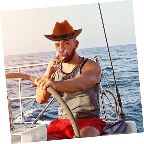 Ciieeo Western Cowboy Hat Adult Non-Woven Fabric Five Nail Decoration Khaki L Size 58-60cm Casual Party Hat for Men Women in Kuwait