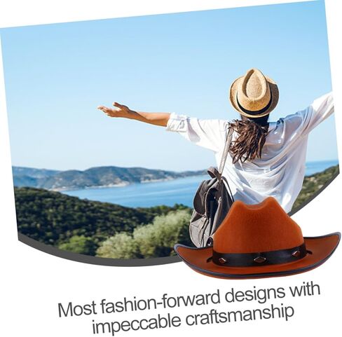 Ciieeo Western Cowboy Hat Adult Non-Woven Fabric Five Nail Decoration Khaki L Size 58-60cm Casual Party Hat for Men Women in Kuwait