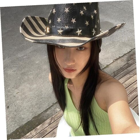 American Flag Cowboy Hat Straw Western Summer Unisex Sun Hat with Black Stripe Band for 4th of July and Outdoor Events in Saudi Arabia