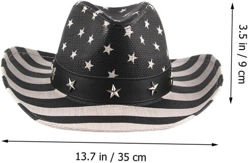 American Flag Cowboy Hat Straw Summer Hat for Men Unisex Patriotic 4th of July Sun Protection Western Style Black in Saudi Arabia