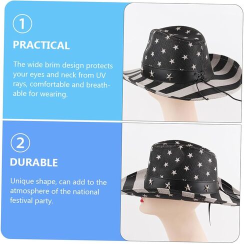 American Flag Cowboy Hat Straw Summer Hat for Men Unisex Patriotic 4th of July Sun Protection Western Style Black in Saudi Arabia