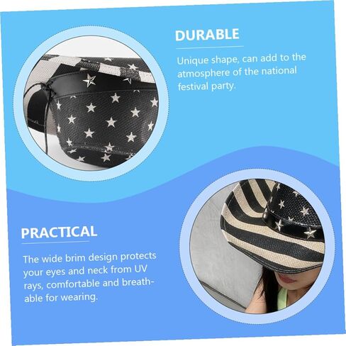 American Flag Cowboy Hat Straw Summer Hat for Men Unisex Patriotic 4th of July Sun Protection Western Style Black in Saudi Arabia