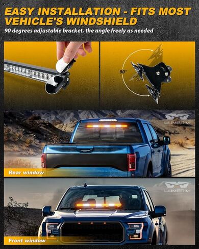 شريط أضواء LED لمستشار المرور مقاس 31 بوصة من LUMENIX للشاحنات والمركبات ونافذة الزجاج الأمامي وامض تحذير اتجاهي في حالات الطوارئ مع ضوء سلامة البناء للتحكم - كهرماني أبيض in Saudi Arabia