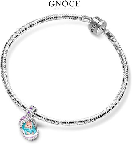 GNOCE Custom Photo Charm Personalized Photo Charm 925 Sterling Silver Pendant for Bracelets Necklaces (Cradle Purple) in Saudi Arabia