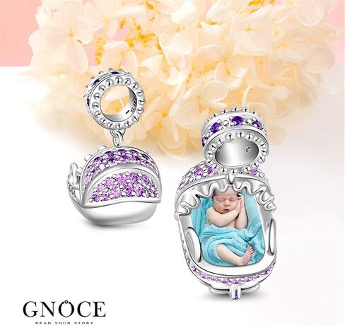 GNOCE Custom Photo Charm Personalized Photo Charm 925 Sterling Silver Pendant for Bracelets Necklaces (Cradle Purple) in Saudi Arabia
