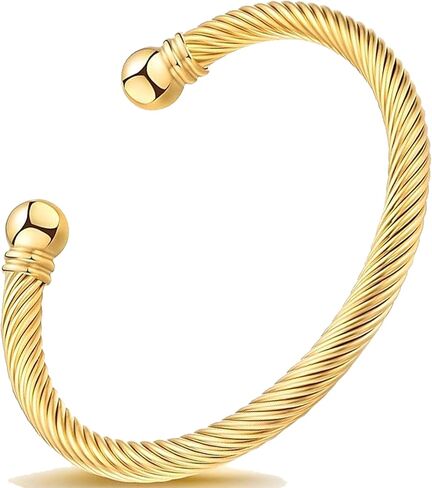 Stainless Steel Twisted Cable Wire Bracelet for Women, Adjustable Open Cuff Bangle, Vintage Designer Style Stackable Fashion Jewelry, Anniversary Birthday Gift in Kuwait
