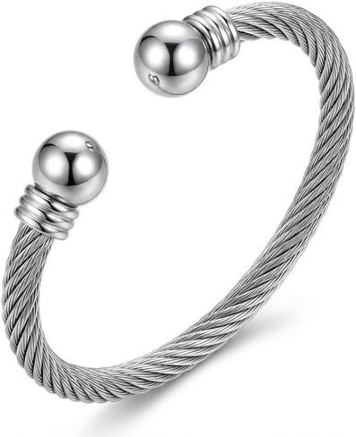 Stainless Steel Twisted Cable Wire Bracelet for Women, Adjustable Open Cuff Bangle, Vintage Designer Style Stackable Fashion Jewelry, Anniversary Birthday Gift in Saudi Arabia