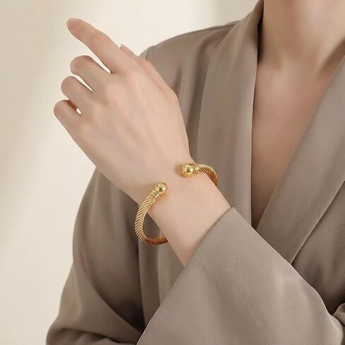 Stainless Steel Twisted Cable Wire Bracelet for Women, Adjustable Open Cuff Bangle, Vintage Designer Style Stackable Fashion Jewelry, Anniversary Birthday Gift in Saudi Arabia