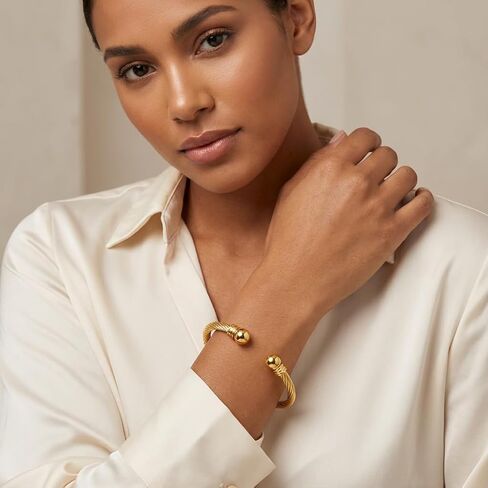 Stainless Steel Twisted Cable Wire Bracelet for Women, Adjustable Open Cuff Bangle, Vintage Designer Style Stackable Fashion Jewelry, Anniversary Birthday Gift in Saudi Arabia