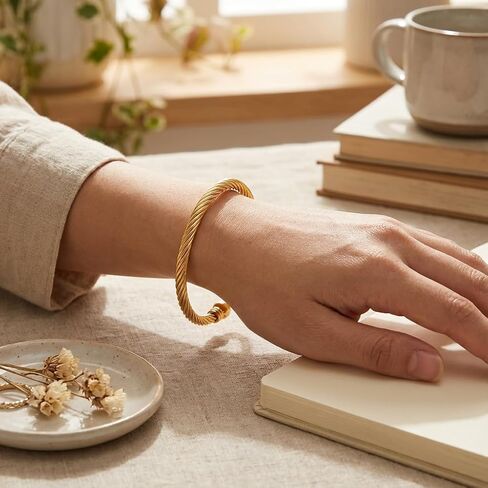 Stainless Steel Twisted Cable Wire Bracelet for Women, Adjustable Open Cuff Bangle, Vintage Designer Style Stackable Fashion Jewelry, Anniversary Birthday Gift in Saudi Arabia