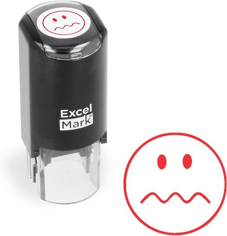 Round Teacher Stamp - SQUIGGLY LINE FACE - RED Ink in Kuwait