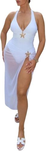 Womens Backless Full Cup Monokini Swimsuit Set 2026 Beach Resort Fashion with Mesh Long Dress in Saudi Arabia