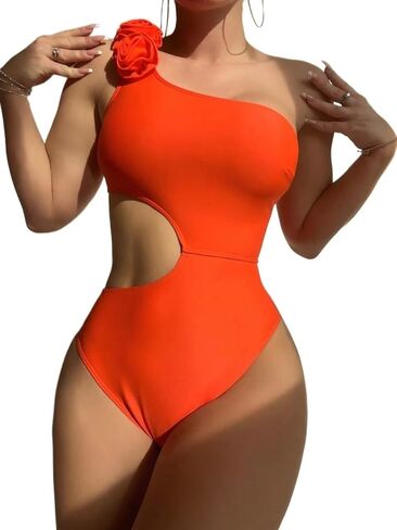 Women's Cutout Monokini Swimsuit - One Shoulder Floral Bathing Suit for Summer Beach Fun in Saudi Arabia