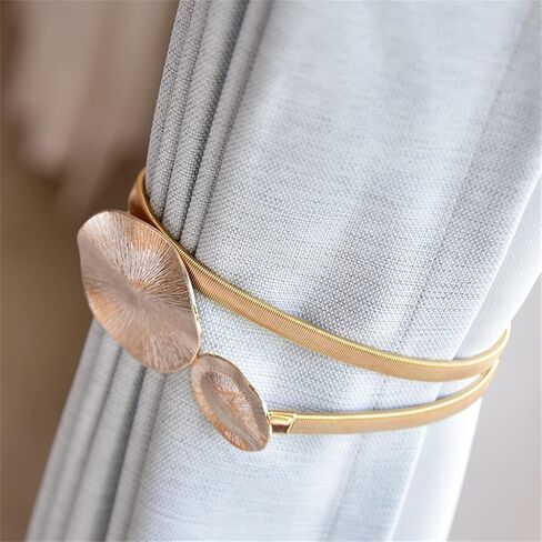 FMURY Leaf Round Curtain Tie Pair Pack Brass Curtain Hook Retractable in Saudi Arabia