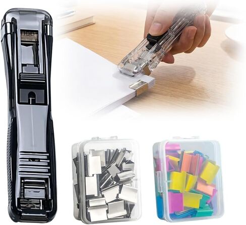 Portable Binder Clip Stapler, 2026 New Reusable Portable Paper Clam Clip Dispenser, 100 Metal Refill Clips (50 Silver + 50 Color) for Home, School, Desk Office (White-3PCS) in Saudi Arabia