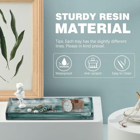 Emibele Bathroom Tray, Resin Countertop Vanity Tray Jewelry Storage Dresser Tray Kitchen Toilet Tank Tray Organizer for Candle Plant Perfume Shampoo Towel Home Decor, Medium, Gravel White in Saudi Arabia