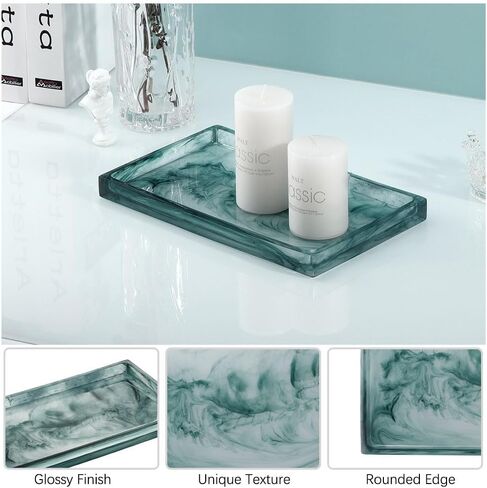 Emibele Bathroom Tray, Resin Countertop Vanity Tray Jewelry Storage Dresser Tray Kitchen Toilet Tank Tray Organizer for Candle Plant Perfume Shampoo Towel Home Decor, Medium, Gravel White in Saudi Arabia