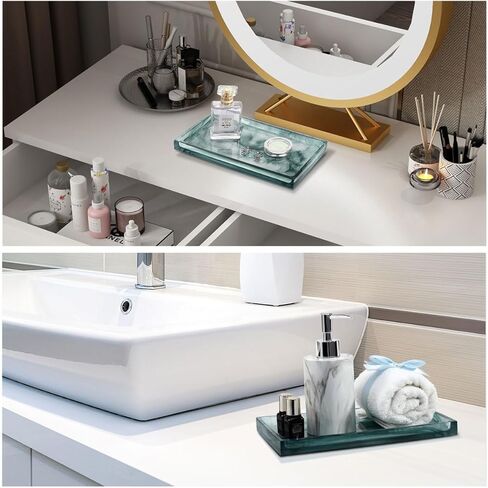 Emibele Bathroom Tray, Resin Countertop Vanity Tray Jewelry Storage Dresser Tray Kitchen Toilet Tank Tray Organizer for Candle Plant Perfume Shampoo Towel Home Decor, Medium, Gravel White in Saudi Arabia