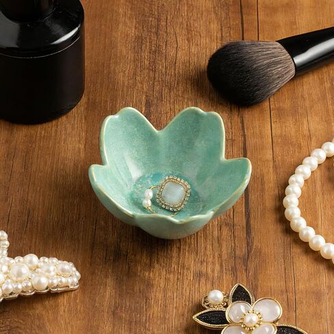 Flower Jewelry Tray Ceramic Ring Dish Jewelry Dish Small Trinket Tray Cute Ring Holder Key Bowl Decorative Plate Gifts For Mom/Sister/Friend, Birthday/Mother's Day/Christmas Gift (dark green) in Saudi Arabia