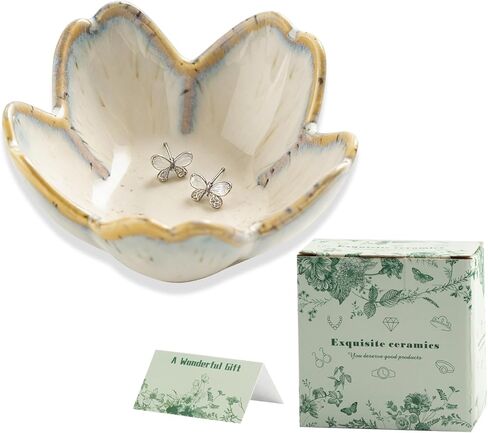 صينية مجوهرات على شكل زهرة، طبق خاتم من السيراميك، طبق مجوهرات، صينية حلية صغيرة، حامل حلقة لطيف، وعاء مفاتيح، لوحة زخرفية، هدايا للأم/الأخت/الصديق، عيد الميلاد/عيد الأم/عيد الميلاد (أخضر داكن) in Kuwait