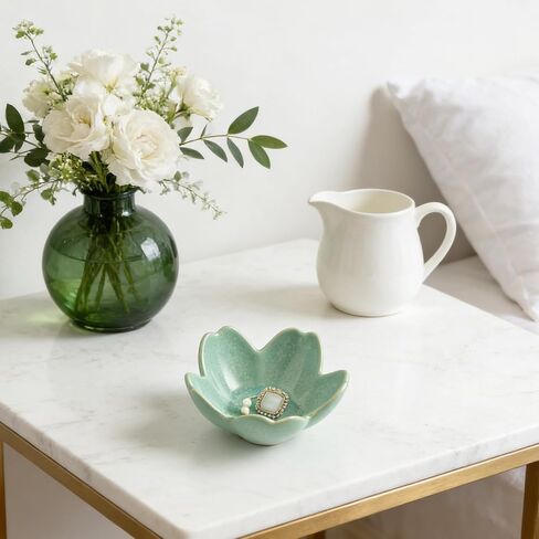 Flower Jewelry Tray Ceramic Ring Dish Jewelry Dish Small Trinket Tray Cute Ring Holder Key Bowl Decorative Plate Gifts For Mom/Sister/Friend, Birthday/Mother's Day/Christmas Gift (dark green) in Saudi Arabia