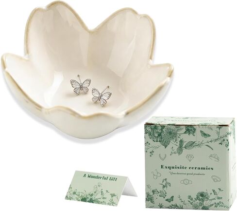 Flower Jewelry Tray Ceramic Ring Dish Jewelry Dish Small Trinket Tray Cute Ring Holder Key Bowl Decorative Plate Gifts For Mom/Sister/Friend, Birthday/Mother's Day/Christmas Gift (dark green) in Saudi Arabia