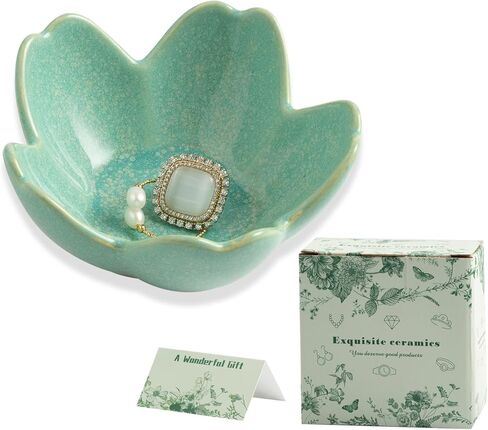Flower Jewelry Tray Ceramic Ring Dish Jewelry Dish Small Trinket Tray Cute Ring Holder Key Bowl Decorative Plate Gifts For Mom/Sister/Friend, Birthday/Mother's Day/Christmas Gift (dark green) in Saudi Arabia
