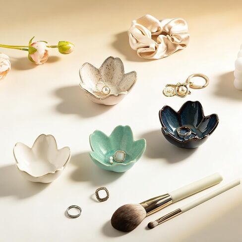 Flower Jewelry Tray Ceramic Ring Dish Jewelry Dish Small Trinket Tray Cute Ring Holder Key Bowl Decorative Plate Gifts For Mom/Sister/Friend, Birthday/Mother's Day/Christmas Gift (dark green) in Saudi Arabia