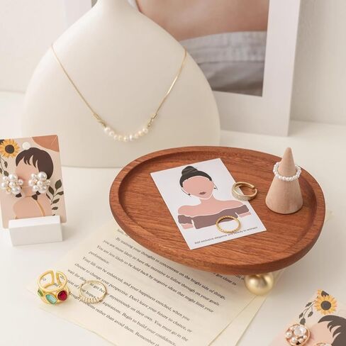 Wooden Jewelry Display Tray, Valentines Day Gifts Presentation Tray, Organizer for Rings, Necklaces, Earrings, Catchall Holder, Trinket Dish, Key Tray (Oval) in Saudi Arabia