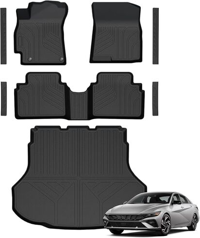 Floor Mats for Hyundai Kona Gasoline 2024-2026, All Weather Floor Mats Trunk Cargo Liner with Backrest Protectors and Door Sill Guards Accessories, Full Coverage Set in Kuwait