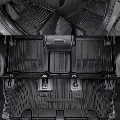 Floor Mats for 2024 2025 2026 Hyundai Santa Fe 6-Seat/7-Seat (Fit Hybrid and Fuel), All Weather TPE Floor Mat and 2-in-1 Cargo Mat with Backrest Mat for Santa Fe Accessories in Kuwait