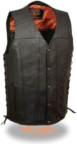 Milwaukee Leather MLM3520 Men's Straight Bottom Side Lace Black Leather Vest in Saudi Arabia
