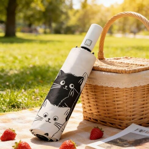 Cat Design Umbrella for Women, Automatic One-Touch Open Close Compact Umbrella with Case in Saudi Arabia