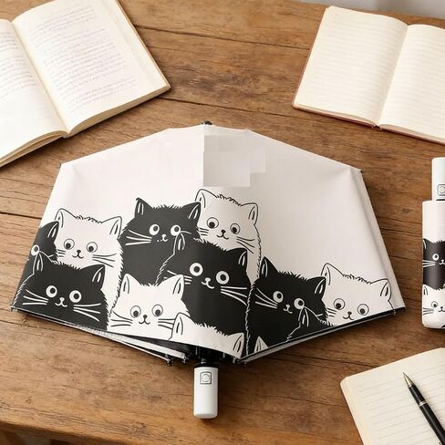 Cat Design Umbrella for Women, Automatic One-Touch Open Close Compact Umbrella with Case in Saudi Arabia