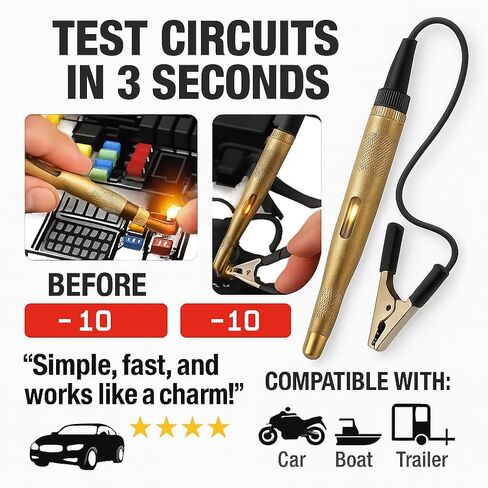 قلم اختبار دائرة السيارات 12 فولت - ضوء اختبار الجهد LED مع مشبك للسيارة والدراجات النارية والقارب والمقطورة in Kuwait