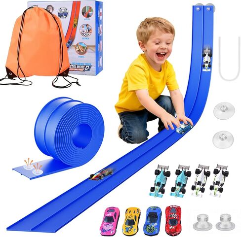 Flexible Race Track Toys for Kids – 15ft Roll-Up Car Racetrack with Suction Cups | Portable DIY Road Playset Compatible with 1:64 Scale Diecast Cars | Christmas Birthday Gifts for Boys & Girls Aged 3+ in Saudi Arabia