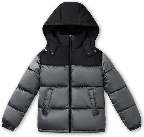 معطف شتوي للأولاد من SOLOCOTE ثقيل الوزن مقاوم للماء بقلنسوة مبطن منتفخ سميك ولامع ملابس خارجية للأطفال سترة شتوية in Kuwait