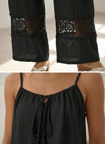 Dokotoo 2 Piece Sets for Women Summer Spaghetti Strap Tie Knot Top Lace Wide Leg Pants Set in Saudi Arabia