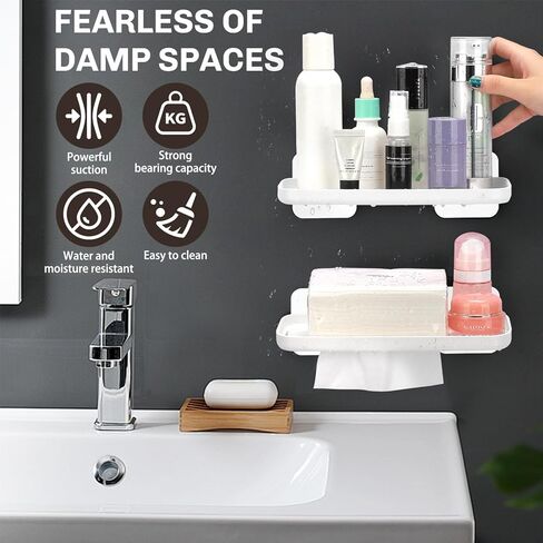 2 Pack Adhesive Floating Shelves No Drill Small Floating Shelf for Wall Storage Damage-Free Wall Mounted Organizer for Bathroom, Kitchen, Bedroom & Office (White) in Saudi Arabia